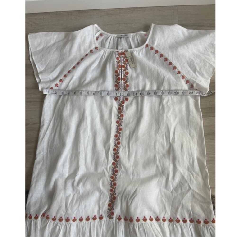 Embroidered Linen-Blend Raglan Ruffle Mini Dress XL - Picture 4 of 7